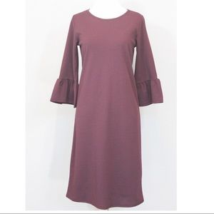 Balloon 3/4 Sleeve Midi Dress, Burgundy